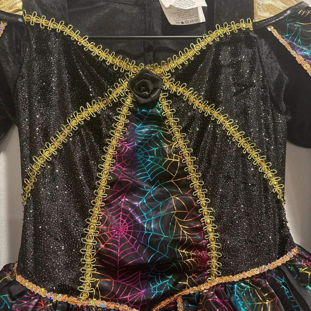 Girls Witch Wizard Sorcerer Costume Dark Princess Spider‎ Webs Sz 7-8 Halloween